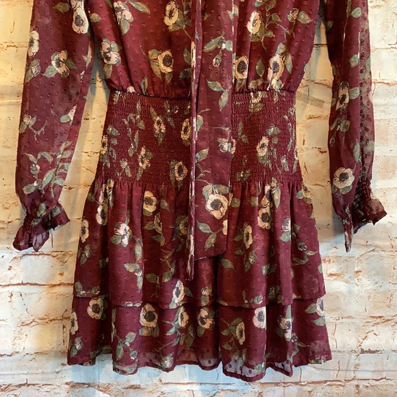 Moon River long sleeve mini dress XS floral - Picture 3 of 12